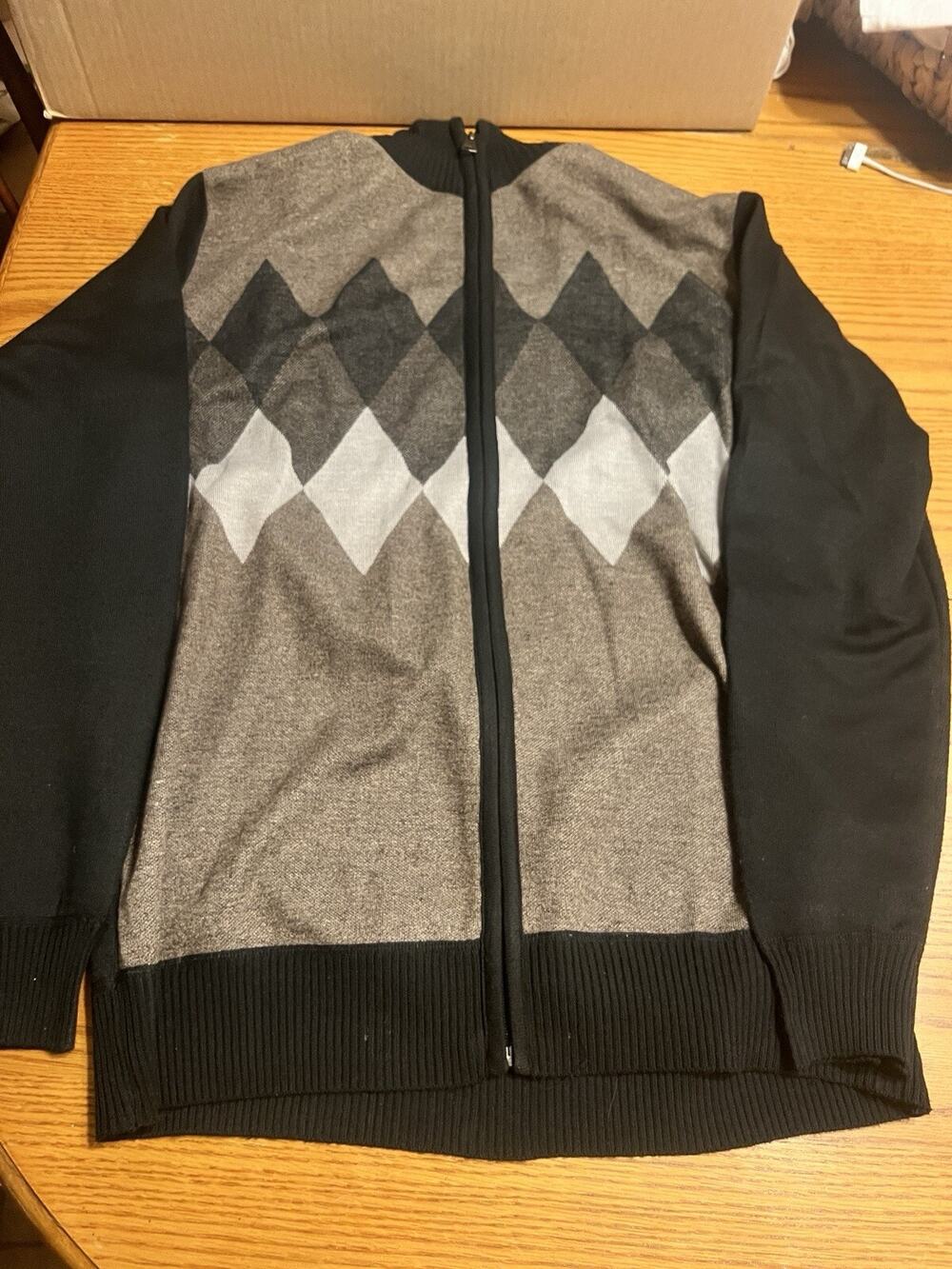 Store 68 Argyle Cardigan Sweater Men’s Large Black Zip Up